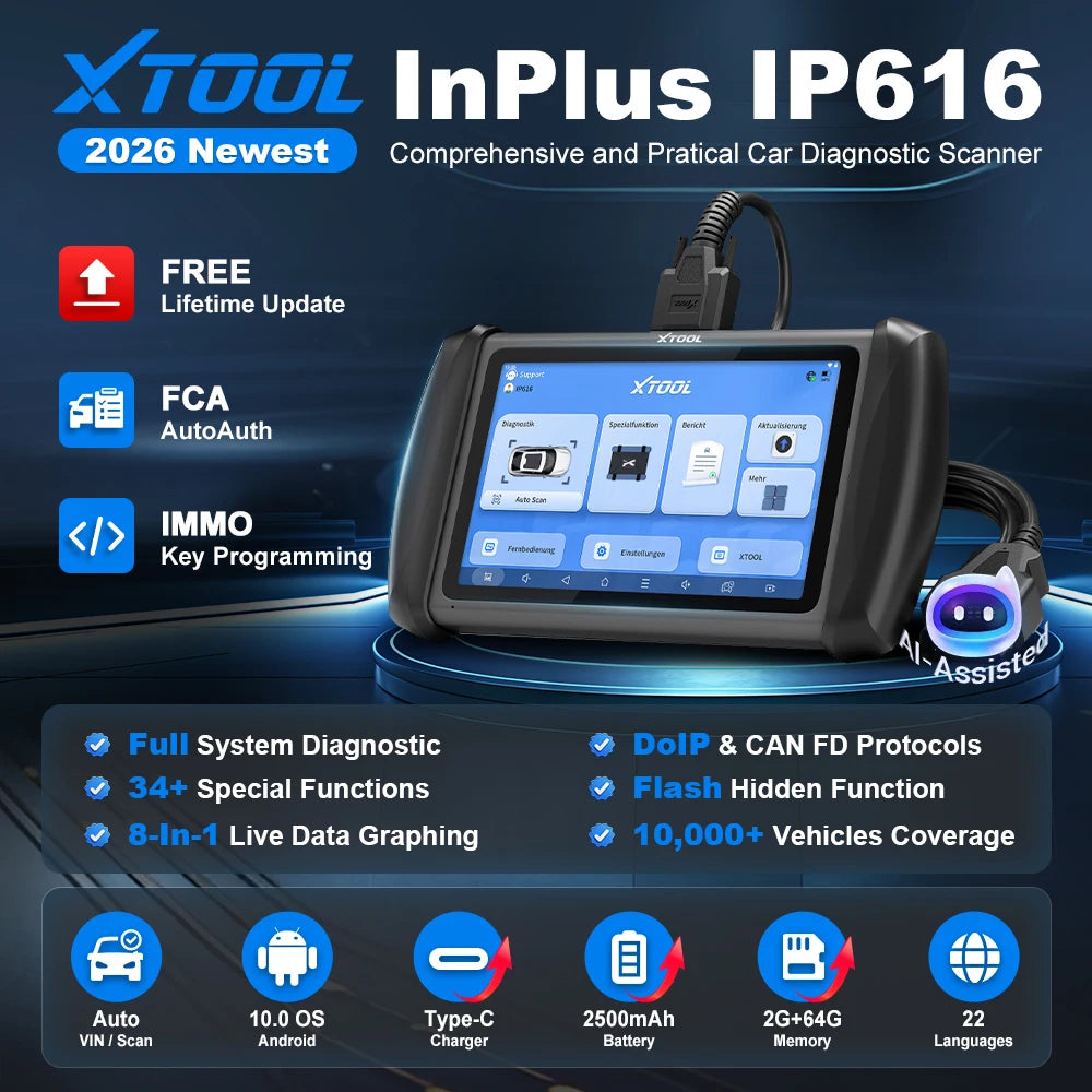 LOR MALE XTOOL InPlus IP616 V2 Automotive Scanner All System Diagnostic Tools Bidirectional 34 Services Lifetime Free Update OBD2 Scanner