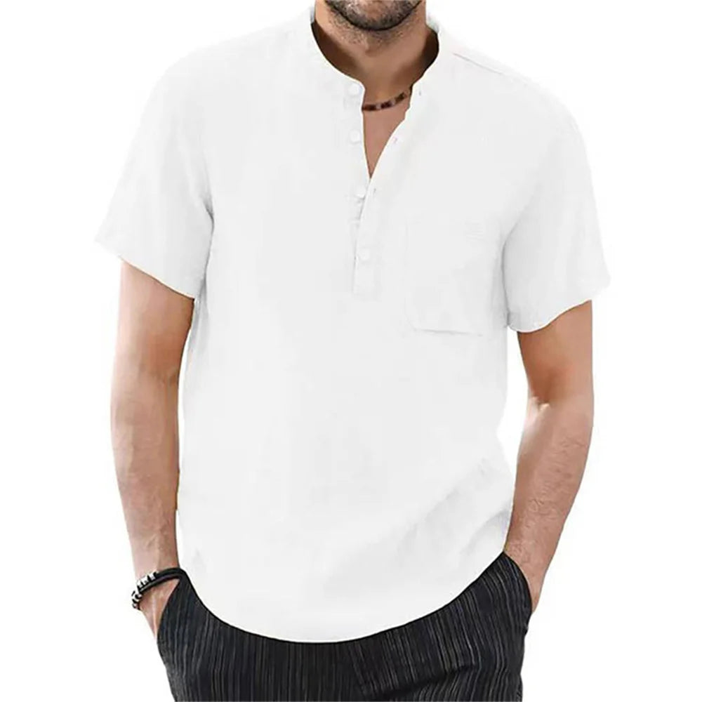 LOR MALE Men's Short Sleeve T-shirt Cotton and Linen Casual Men T-shirts Solid Color Summer Shirt Male Cozy Breathable
