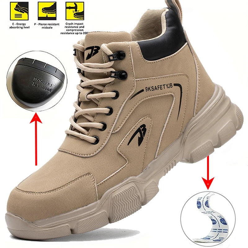 LOR MALE Men's Steel Toe Work Boots Waterproof Anti-Smash Safety Shoes - Lightweight Breathable Sneakers Construction Workwear Size 36-46