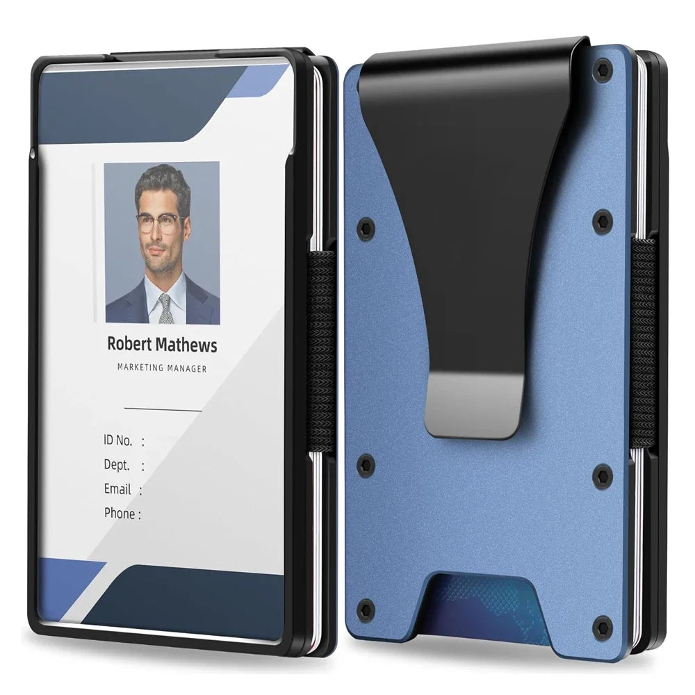 LOR MALE Minimalist Wallet for Men- Slim Aluminum Metal Money Clip Wallet with Clear ID Card Holder, Slim Wallet for Men Holds Up 15 Card