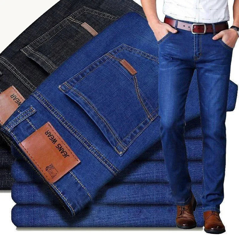 LOR MALE 2025 NEW Men's Fashion Business Jeans Classic Style Casual Stretch Slim Jean Pants Male Brand Denim Trousers Black Blue