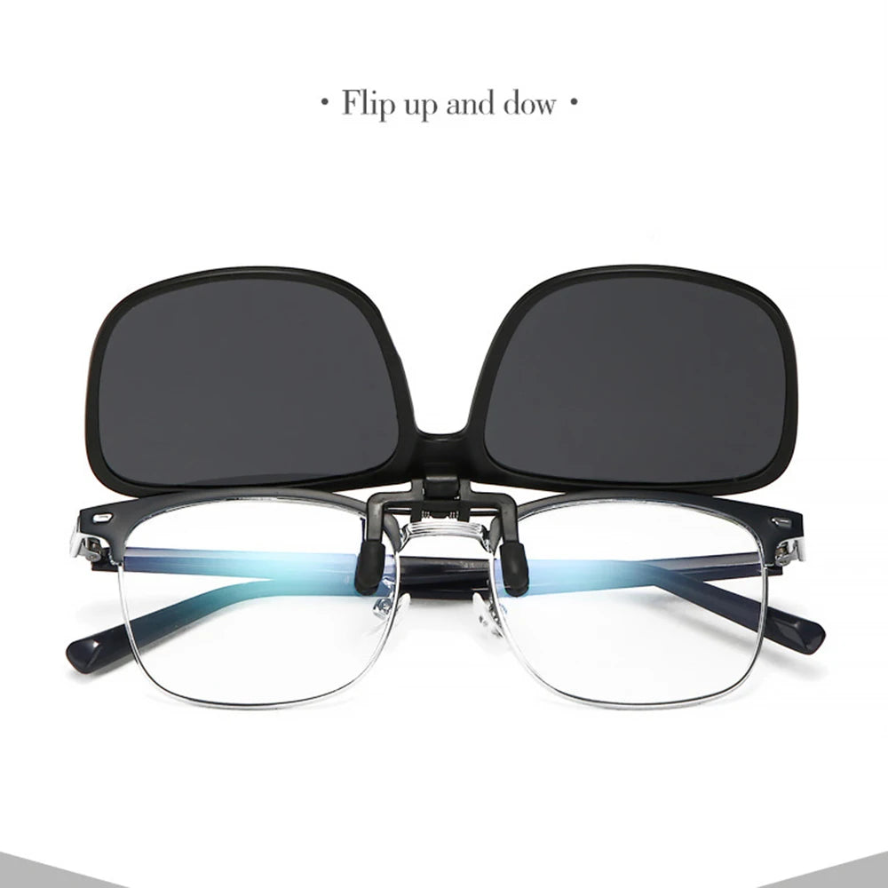 LOR MALE Polarized Clip On Sunglasses Men Car Driver Goggles Night Vision Glasses Anti Glare Vintage Square Glasses UV400 Shades Oculos