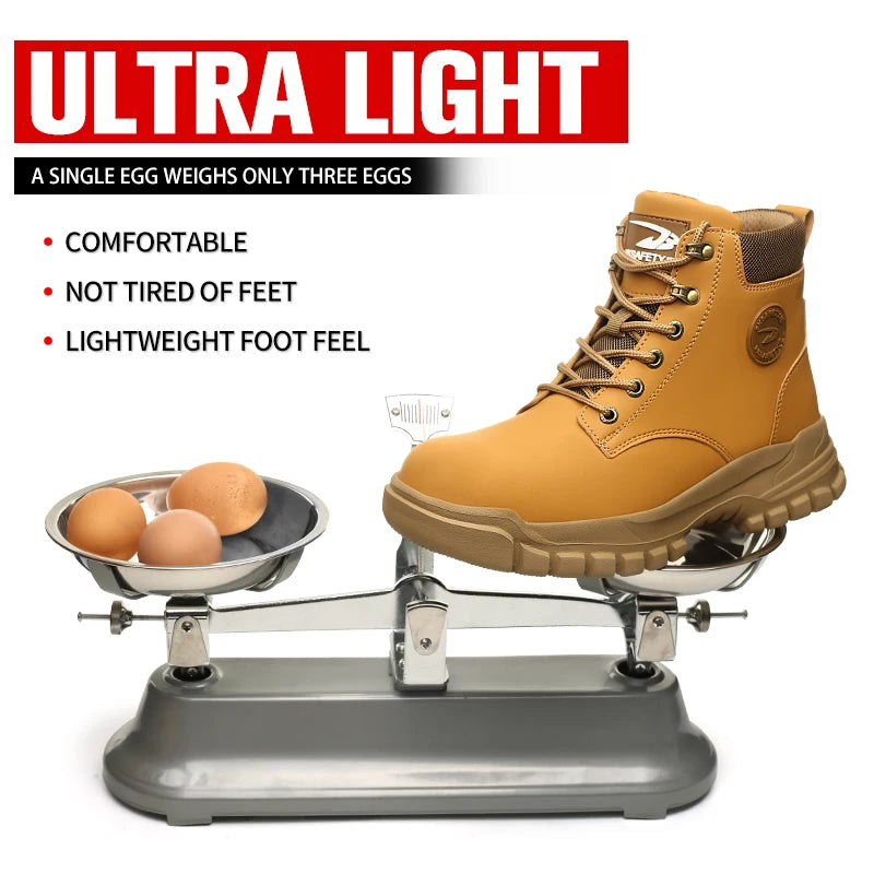 LOR MALE Indestructible Work Boots Construction Safety Shoes Steel Toe Lightweight Shoes for Men Women Anti-smash Steel Toe Sneakers