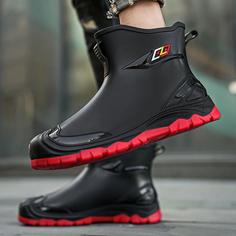 LOR MALE Workwear Style Outdoor Work Commuting Fishing Kitchen Anti Slip Waterproof Men's Flat Bottomed High-Quality Rubber Boots Rain Bo