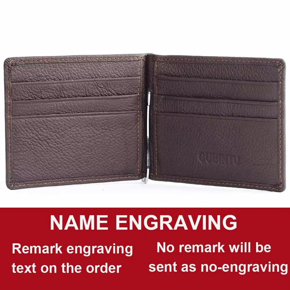 LOR MALE Name Engraving Men Wallets Money Clip Genuine Leather Zipper Male Coin