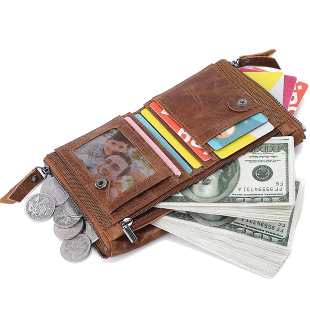 LOR MALE 2024 Men Wallets 100% Genuine Cow Leather Name Customized Short Card Holder Leather Men Purse High Quality Brand Male Wallet