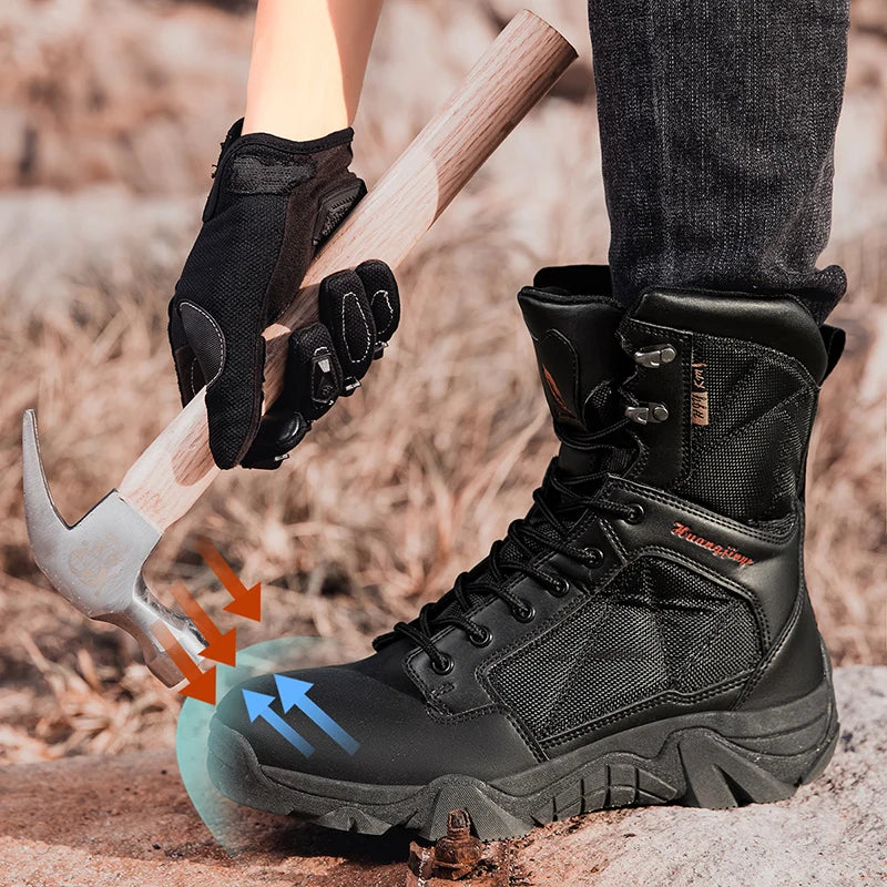 LOR MALE High-Top Anti-Smashing Work Boots Outdoor Waterproof Safety Shoes Steel Toe Non Slip Men's Boots Fashion Protective Men Shoes