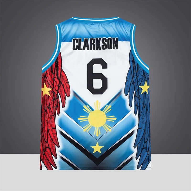 Philippines Basketball Jersey - Blue & Red Wing Graphic "PILIPINAS 6" Eagle Design Artistic Athletic Jersey