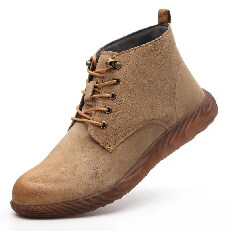 LOR MALE Mens Work Boots 2024 Fashion Outdoor Steel Toe Cow Leather Steel Toe Shoes Men Anti Slip Puncture Proof Safety Shoes Boot Man