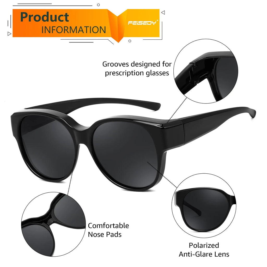 LOR MALE Polarized Fit Over Sunglasses for Men Women, UV400 Protection Wrap Around Lens, Large Oversized Fit Over Glasses for Driving