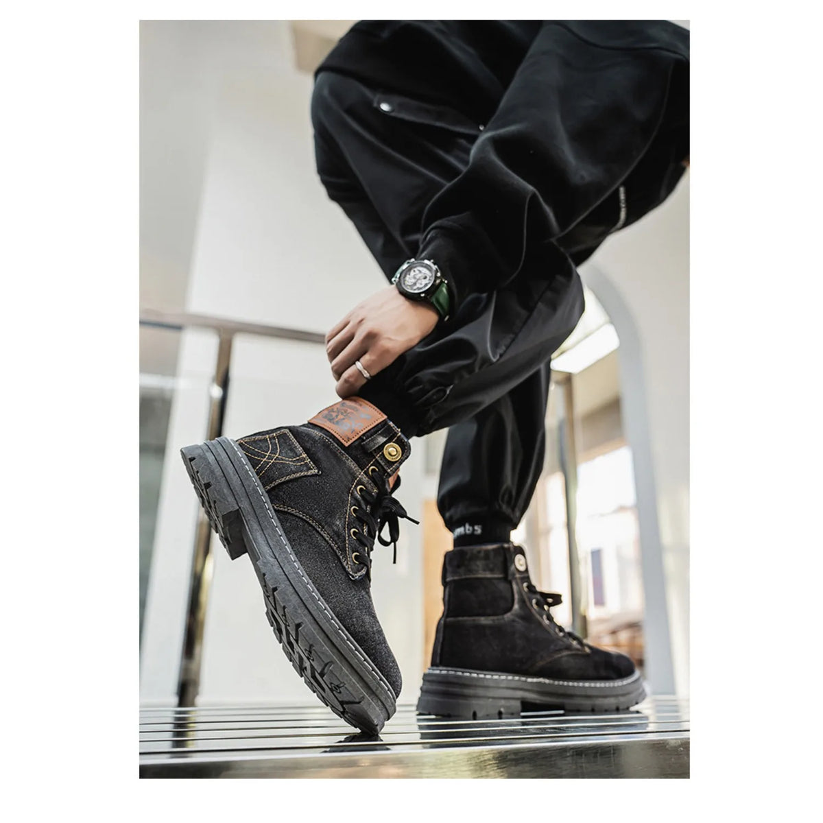 LOR MALE 2026 New Men's High Top Denim Boots, Casual Sports Shoes, Trendy and Fashionable Men's Boots