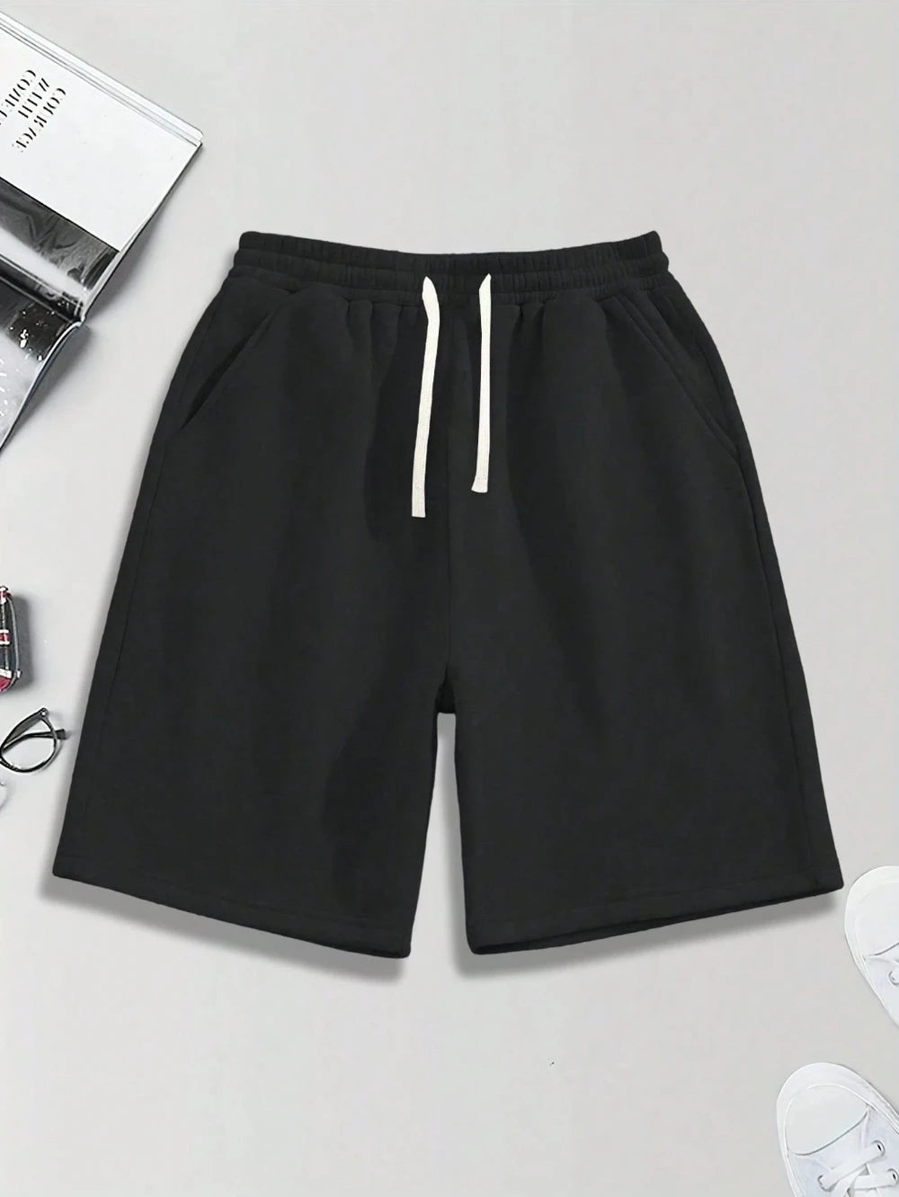 LOR MALE Men's Summer Casual Shorts: Elastic waistband with drawstring, loose fit suitable for fitness, running, and sporty street style