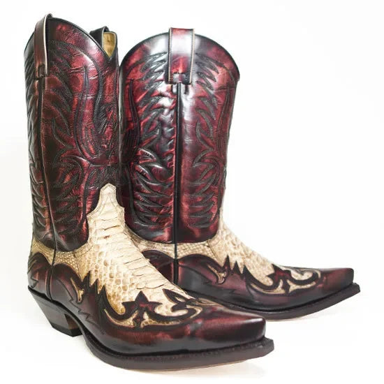 LOR MALE Pointed Toe Embroidered Mid-Calf Boots Snake Print Western Cowboy Men Botines Color-Blocked Slip-On Chelsea Cool Botas Femininas