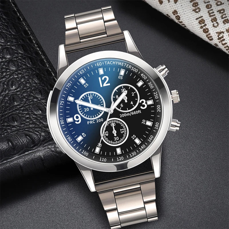 LOR MALE 1/2PCS Men Business Watches Steel Band Quartz Watch with Bracelet（Box not