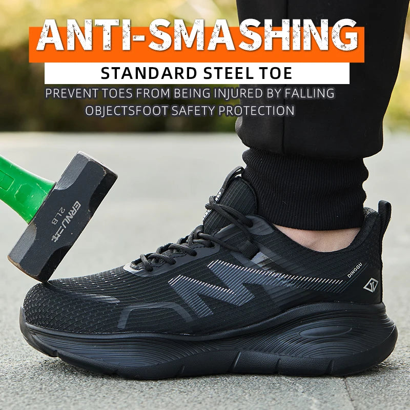 LOR MALE New Work Boots Steel Toe Safety Shoes Men Work Shoes Sneakers Lightweight Anti-Puncture Safety Shoes Men Indestructible Boots