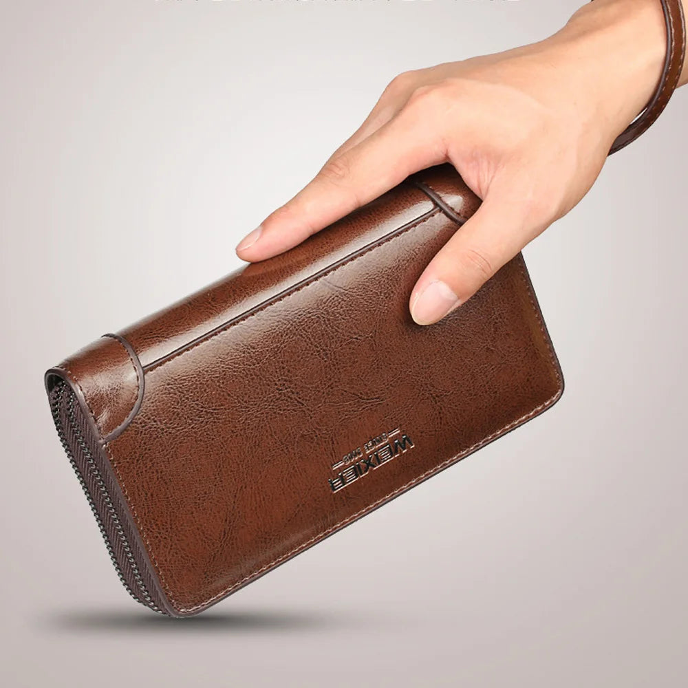 LOR MALE Wallet Long Wallet Quality Pu Leather Wallet Double Zipper Coin Pocket
