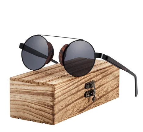 LOR MALE Polarized Sunglasses Wood Round Sun glasses Male Shades Oculos de sol masculino