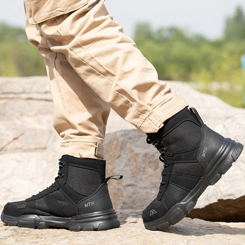 LOR MALE Steel Toe Work Boots Indestructible Safety Shoes Men Women Non Slip Work Shoes Male Tactical Boots Lightweight Protective Shoes