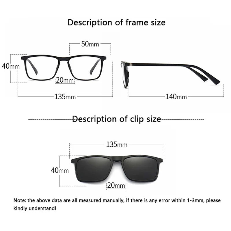 LOR MALE Polarized Sunglasses Men Women 2 In 1 Magnetic Clip On Glasses TR90 Optical Prescription Eyewear Frames Eyeglasses