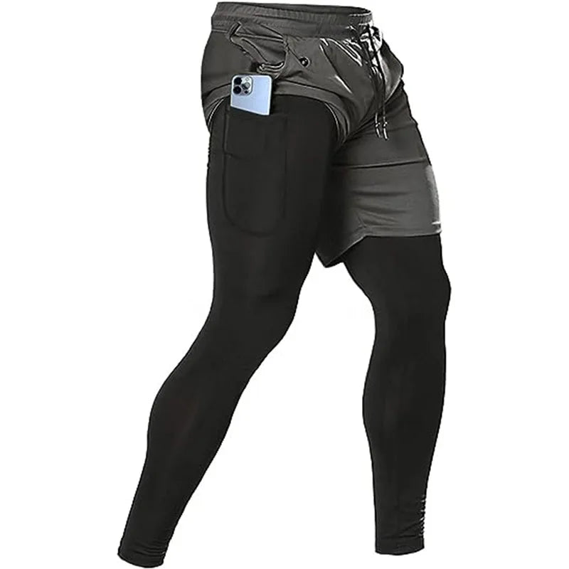 LOR MALE Men's Sport Pants 2 in1 Training Athletic Tracksuits Sportswear Workout Male Jogging Trousers Gym Fitness Running Pants Men