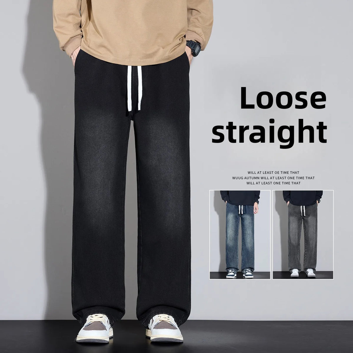 LOR MALE Jeans Men's 2025 Autumn and Winter New American Retro Loose Straight Casual Wide Leg Pants