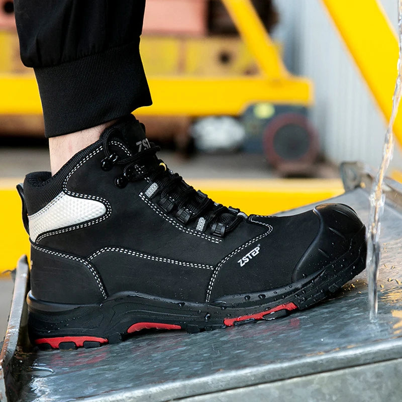LOR MALE Genuine Leather Men Work Boots Composite Toe Safety Shoes Men Boots Anti-Smash Anti Puncture Security Boots Protection Shoes