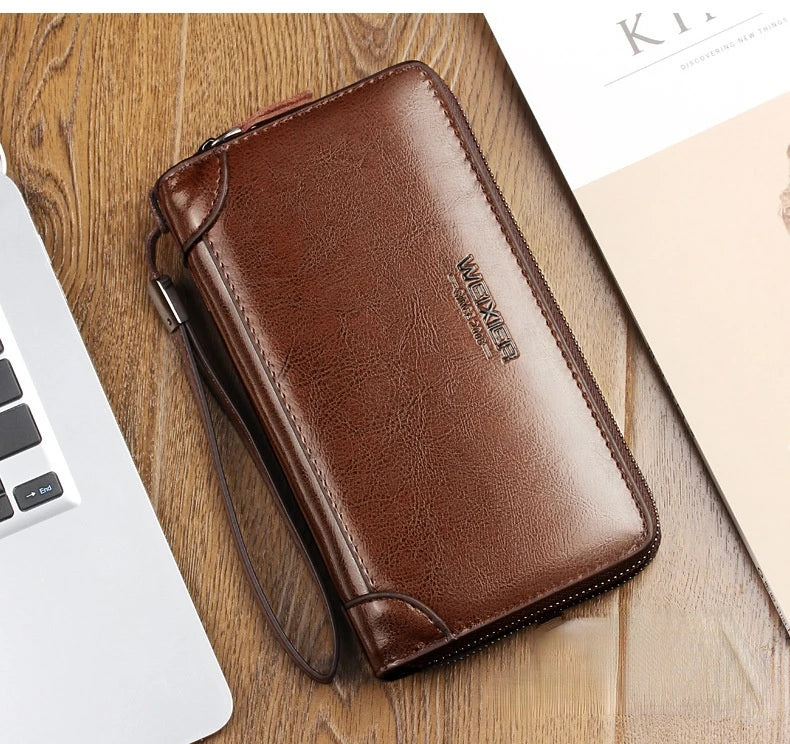 LOR MALE wallet long wallet quality Pu Leather walletes Double Zipper Coin Pocket
