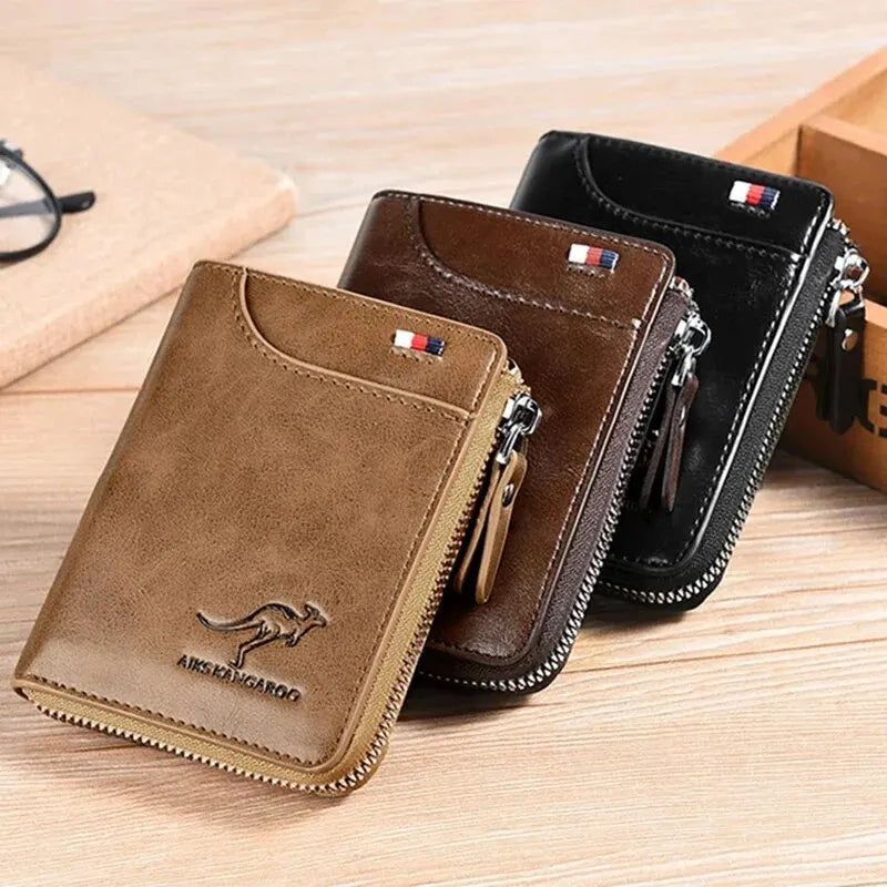 LOR MALE Mens Wallet Leather Business Card Holder Zipper Purse Luxury Wallets for Men RFID Protection Purses Carteira Masculina Luxury