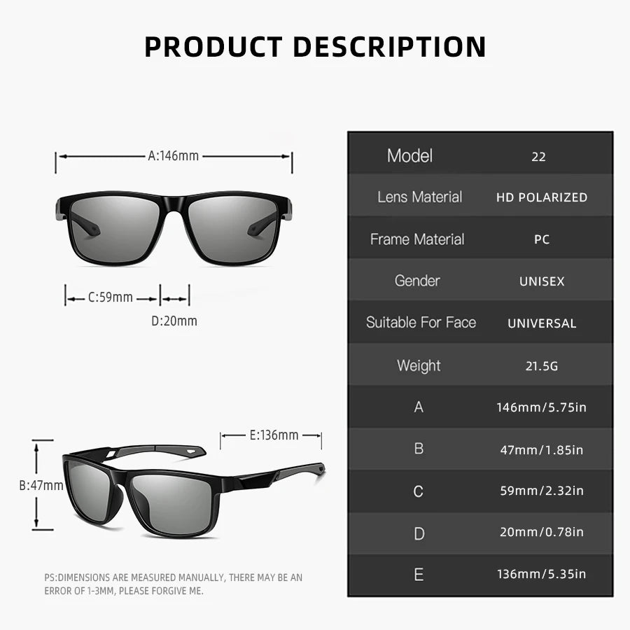 LOR MALE Photochromic Polarized Sports Vintage Sunglasses Men Women Fishing Cycling Driving Mountaineering Chameleon Sun Glasses