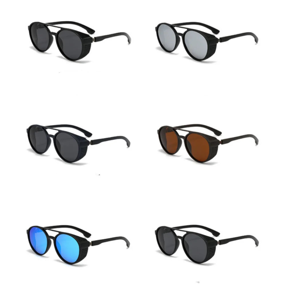 LOR MALE Polarized Sunglasses Steampunk Sports Sun Glasses Round Frame Eyewear with Side Shields UV400 Protection Driving Fishing Cycling