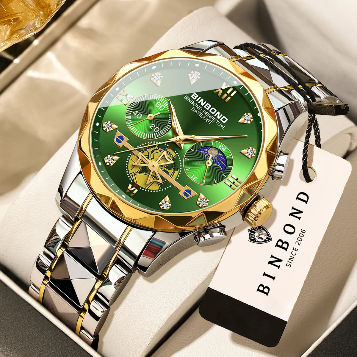 LOR MALE BINBOND Luminous Waterproof Accurate Quartz Watches For Men Chronograph Sturdy Men's Wristwatch Luxury Business Casual Reloj
