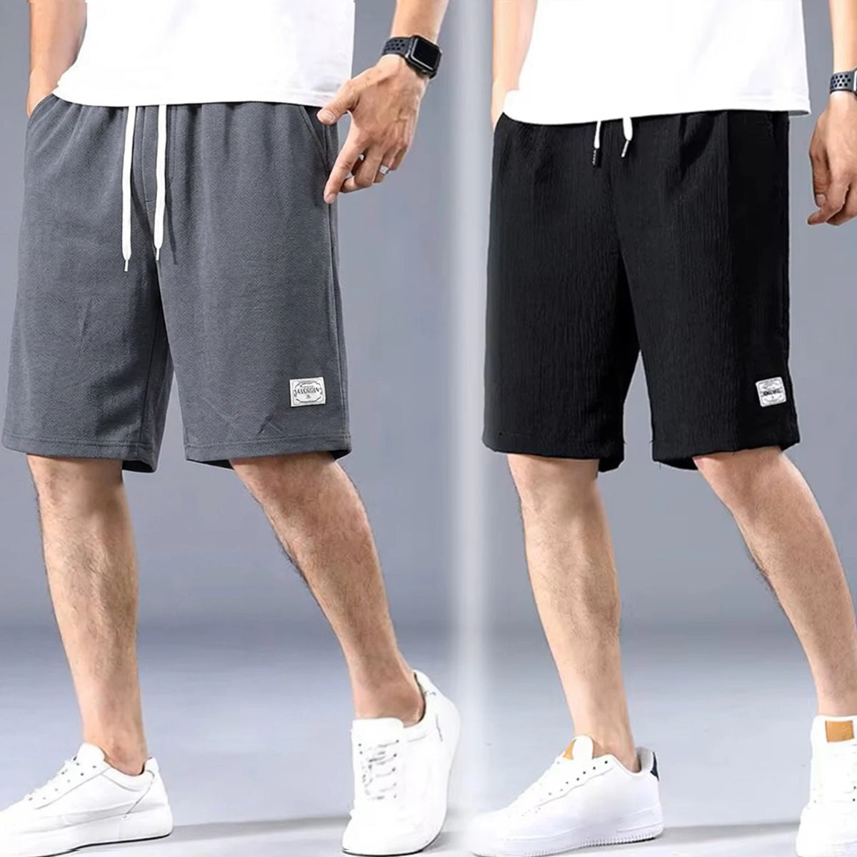 LOR MALE Lce Silk Shorts Men's Thin Sports Cropped Pants Loose Straight Leg Cool Breathable New Fashion Trend Casual XL-XXXL