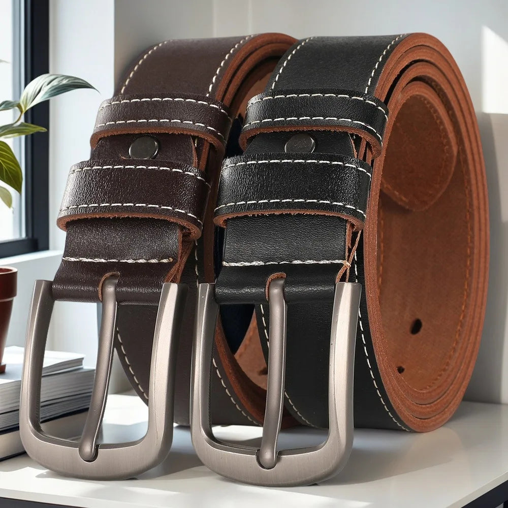 LOR MALE Retro Leather Men's Belt High Quality Buckle Hardware Simple Design Versatile Accessories Fit Jeans Pants Trousers Festival Gift