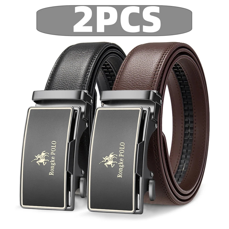 LOR MALE High Quality Black Brown Men’s Belt, Genuine Leather Material, Adjustable Automatic Ratchet Buckle, Cuttable Business Belt