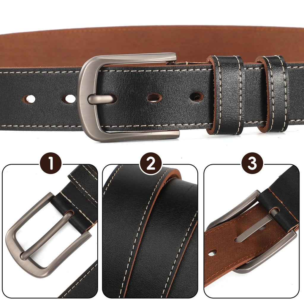 LOR MALE Retro Leather Men's Belt High Quality Buckle Hardware Simple Design Versatile Accessories Fit Jeans Pants Trousers Festival Gift