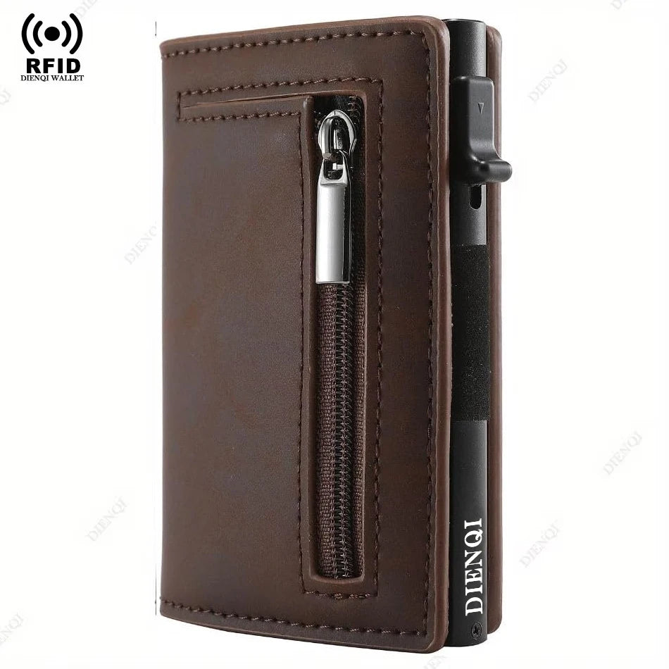 LOR MALE Anti-theft Credit Card Holder Men Wallets Rfid Blocking Aluminum Leather Pop Up Minimalist Wallet Cardholder Wallets for Men