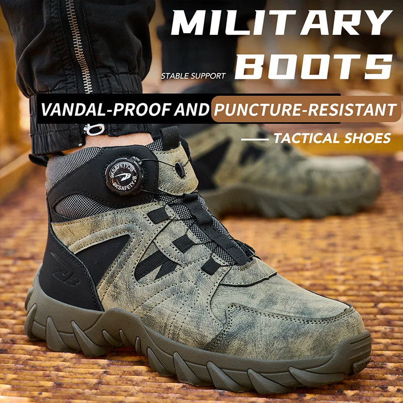 LOR MALE Waterproof Safety Boots Men Indestructible Steel Toe Work Boots Anti-smash Stab-resistant Safety Shoes Mens Tactical Ankle Boots