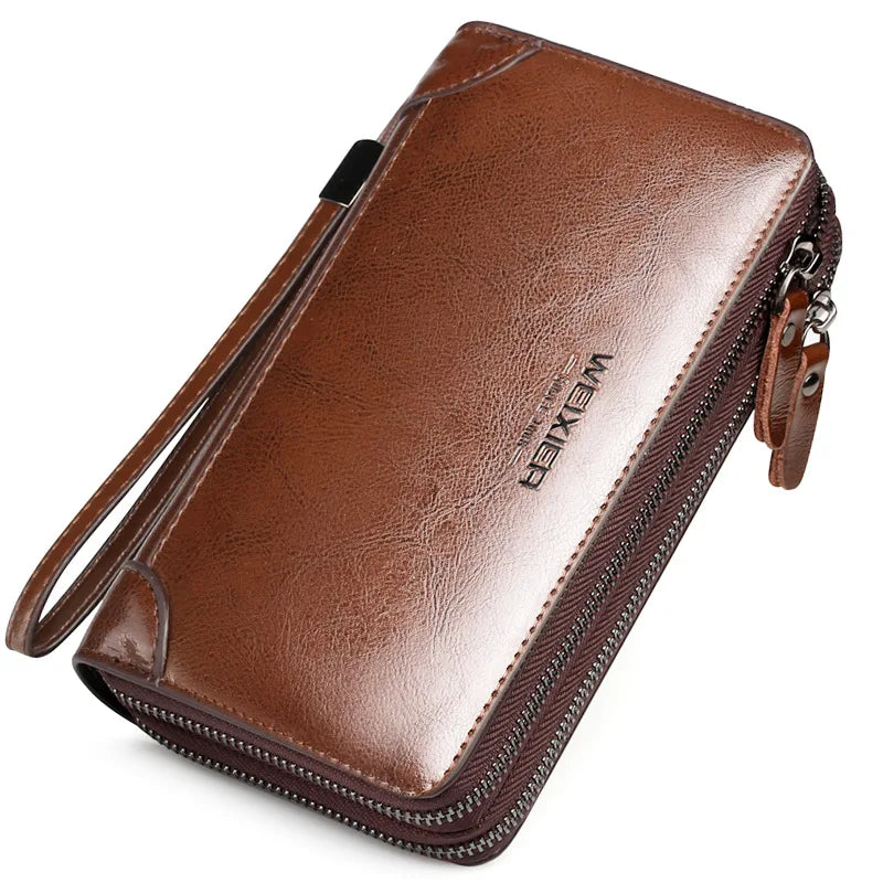 LOR MALE wallet long wallet quality Pu Leather walletes Double Zipper Coin Pocket