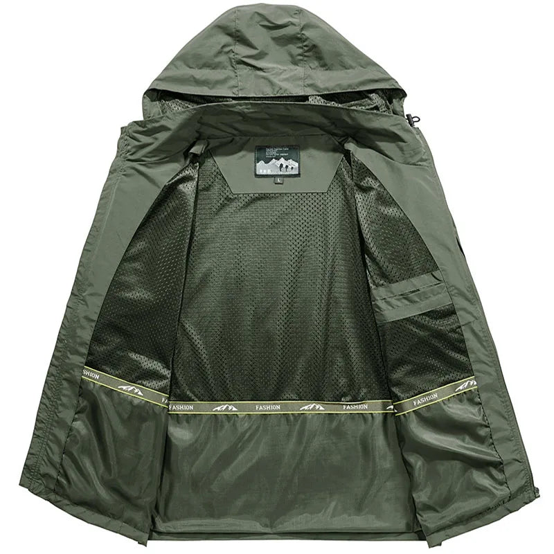 LOR MALE Jacket Men's Spring Autumn New Men Jacket Solid Color Hooded Jackets Casual Coat Men's Business Coats Size M-6XL 7XL Hat Detacha