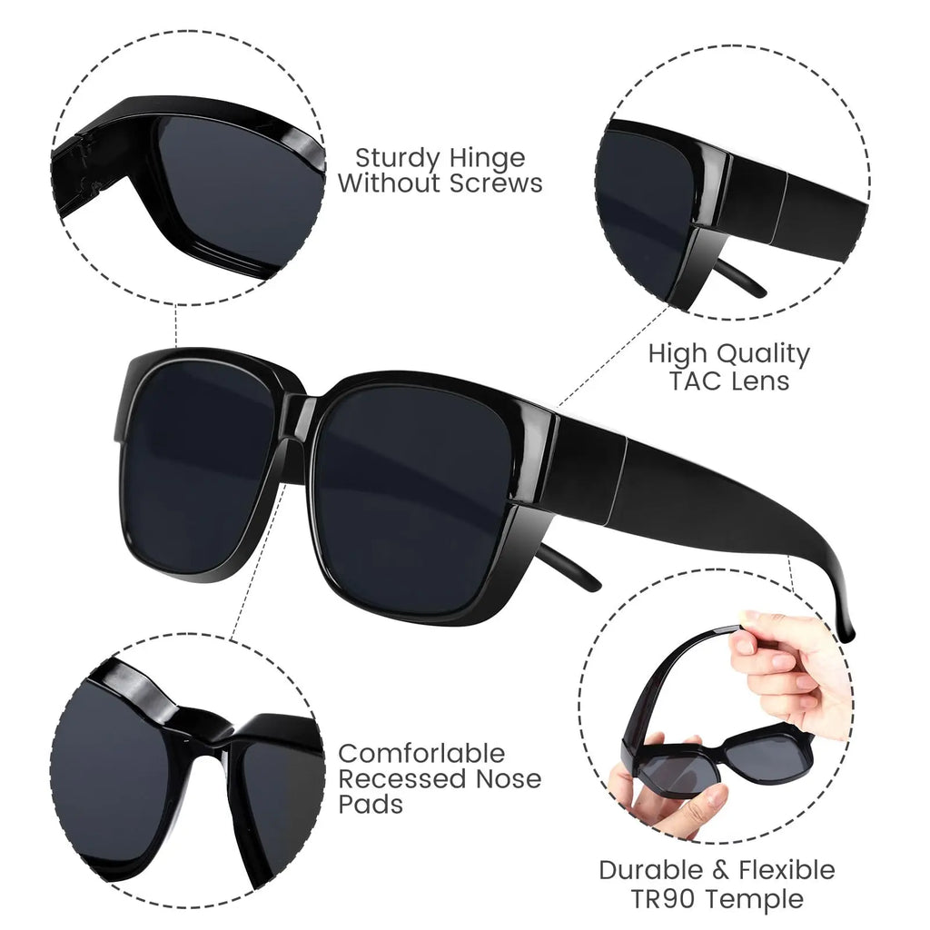 LOR MALE Polarized Fit Over Sunglasses for Men & Women - Oversized Square UV400 Protection Shades, Ultra Lightweight