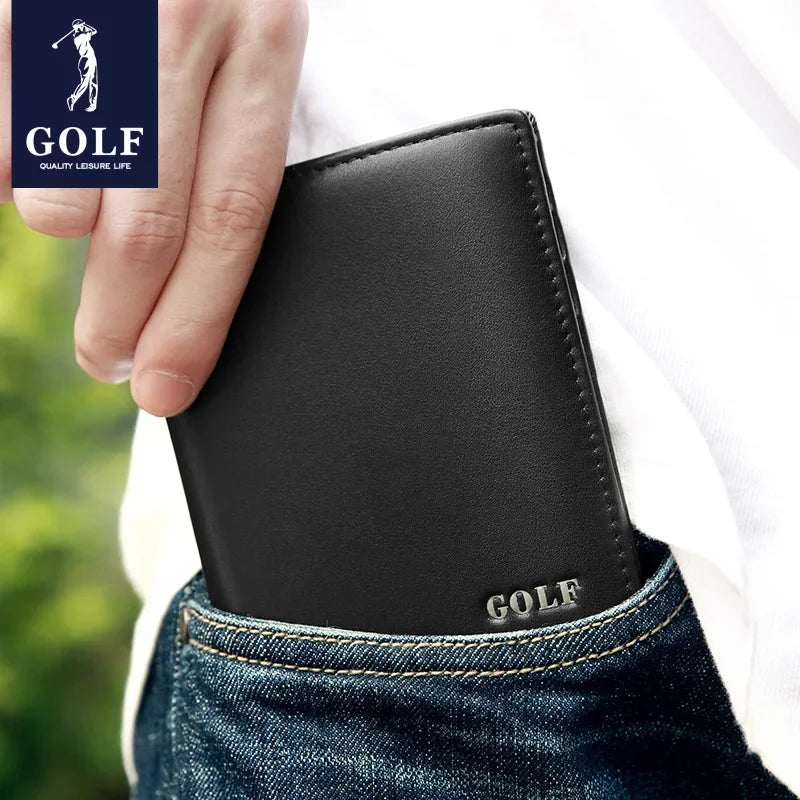 LOR MALE GOLF Men's Wallet Leather Flap Purse Black Money Clip Small Card Vertical Short Wallet for Men Coin Cardholder Anti Theft Brush