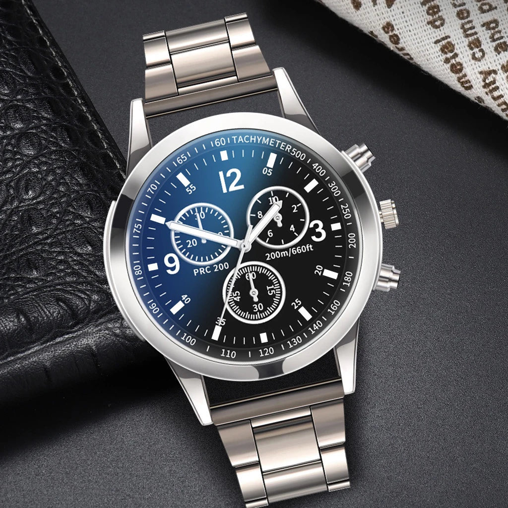 LOR MALE 1/2PCS Men Business Watches Steel Band Quartz Watch with Bracelet（Box not