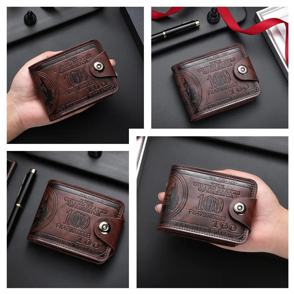 LOR MALE Wallets with 100 US Dollar Pattern Hasp Male Leather Wallet with