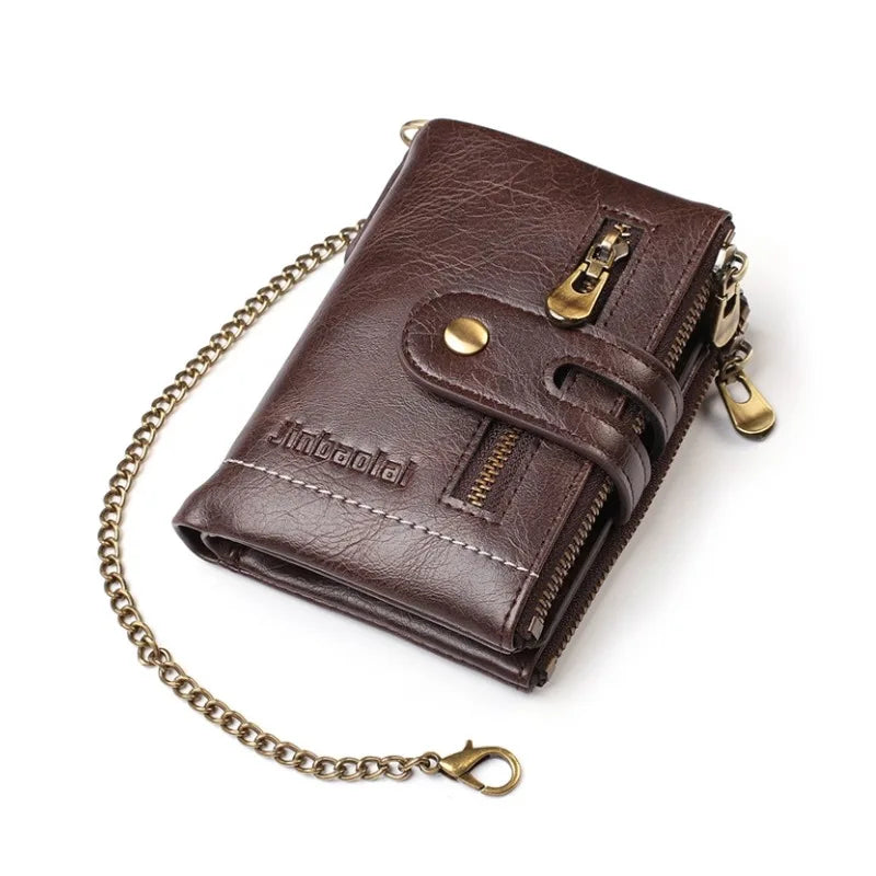 LOR MALE New Men Wallets PU Leather Short Card Holder Chain Luxury Brand Men's Purse High Quality Classic Retro Male Wallet