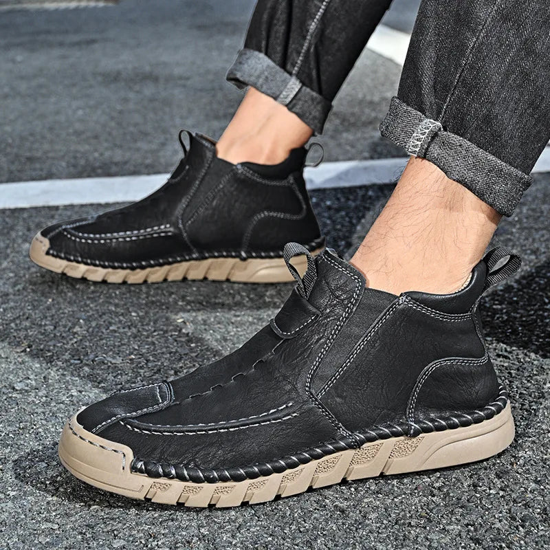 LOR MALE Men Boots Handmade Casual Shoes Genuine Leather Ankle Boots Comfortable Winter Shoes High Top Sneakers Luxury Footwear Men Shoes