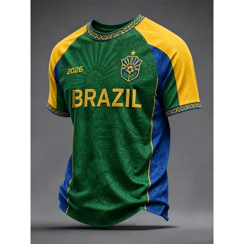 Brazil Men's National Football Team 3D‑Printed Short‑Sleeve Jersey T‑Shirt, Breathable Quick‑Dry, Perfect for Summer Game Wear