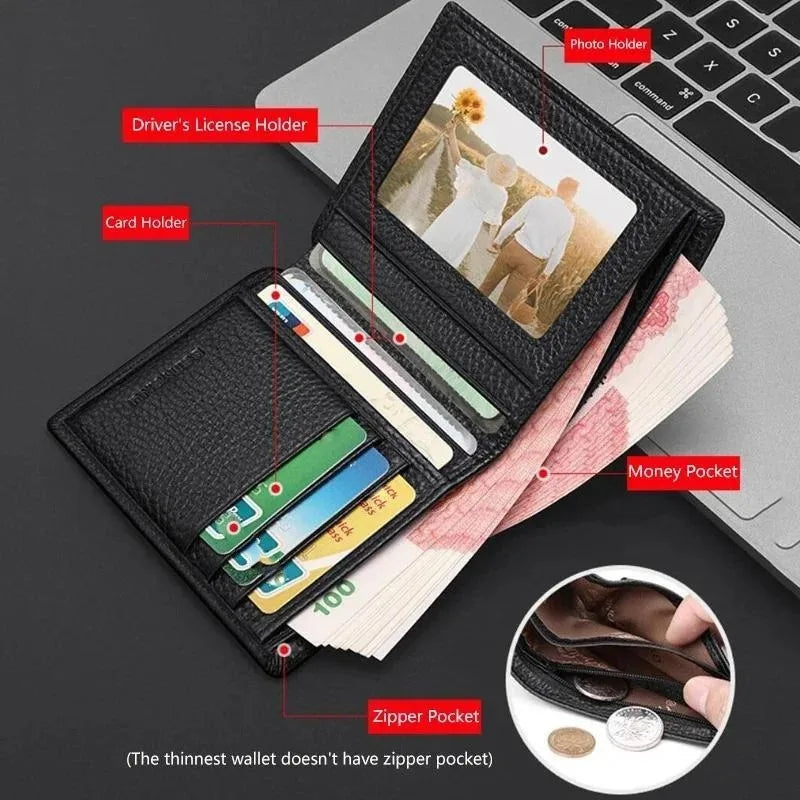 LOR MALE Vertical Short Wallets Genuine Leather Rfid Blocking Wallet Men Coin Pocket
