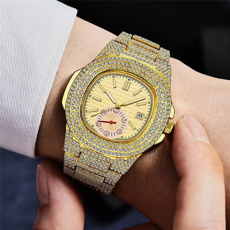 LOR MALE Hip Hop Watches Reloj Hombre Alloy Band Diamond Calendar Gifts Quartz
