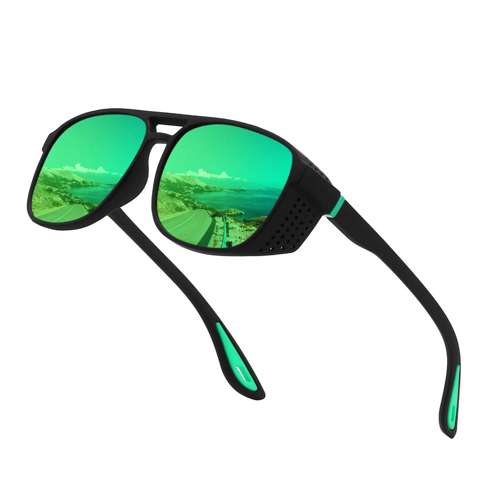 LOR MALE Polarized Driving Sunglasses Men Vintage Steampunk Goggles Windproof Side Shield Fishing Shades UV400 Outdoor Sports Eyewear