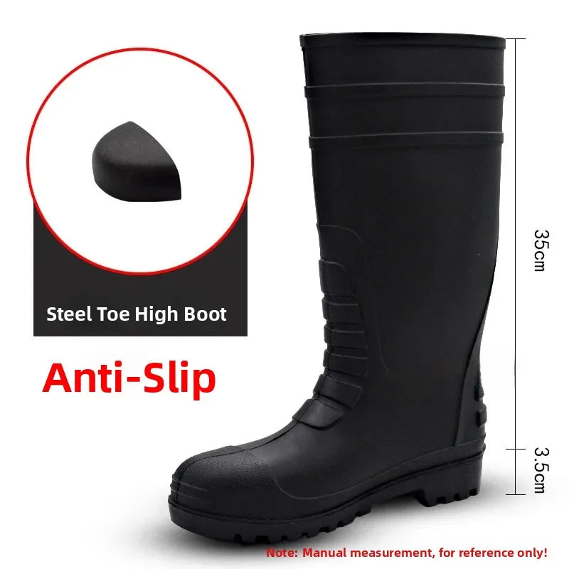 LOR MALE Thickened Steel Toe Rain Boots Anti Crush PVC Steel Bottom Labor Protection Boots Construction Site Protection Mining Boots W...